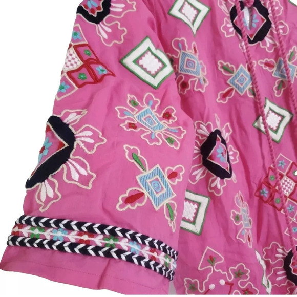 Frances Valentine Capri Embroidered Tunic Dress Pink Small Boho Cruisewear Beach - Picture 7 of 14